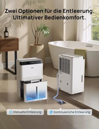 Dreo Розумний осушувач повітря - 20л, для приміщень до 37 м², з керуванням через додаток та Alexa, 3 режими, таймер, регулювання вологості, з відводом води, для спальні та ванної кімнати, білий/чорний