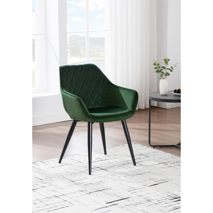 Набір з 2 стільців Woltu Esszimmerstühle: м'які крісла з підлокітниками для кухні, вітальні, обідньої кімнати, зелений велюр, металеві ніжки