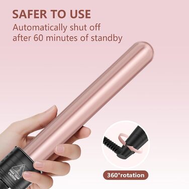 Локшик для волосся NWOUIIAY 6 в 1 з LCD-дисплеєм, керамічне покриття, мультифункціональний, змінне насадки, для великих та маленьких локонів, рукавички, регулювання температури, рожевий