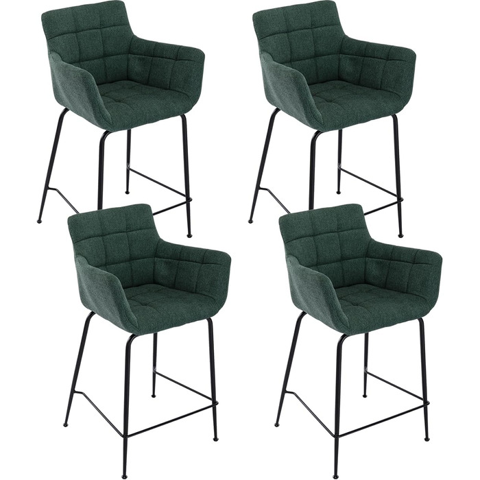 Набір барних стільців, 4 шт., зелений. Сучасний дизайн, металеві ніжки, товсте фротте-сидіння, вигнута спинка. Підійде для кухні, кафе, бару, їдальні.