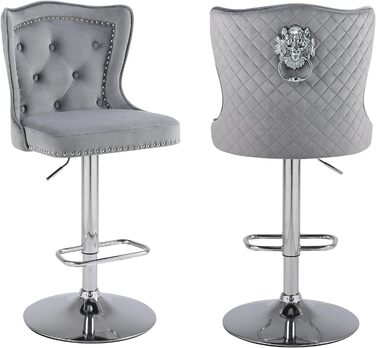 Набір з 2 барних стільців Samt - сучасні стільці для бару з високою спинкою, оббивка велюром, регульована висота, сірий