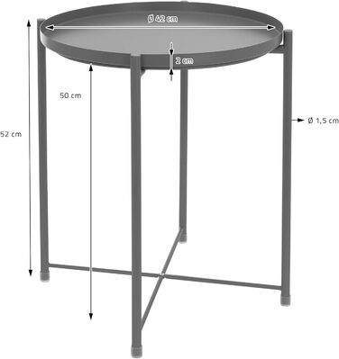 Журнальний столик ML-Design круглий Ø45хВ52 см з металу, журнальний столик зі знімним підносом, складний, стійкий, стійкий, стіл для вітальні, журнальний столик, тумбочка, для напоїв, закусок (сірий)