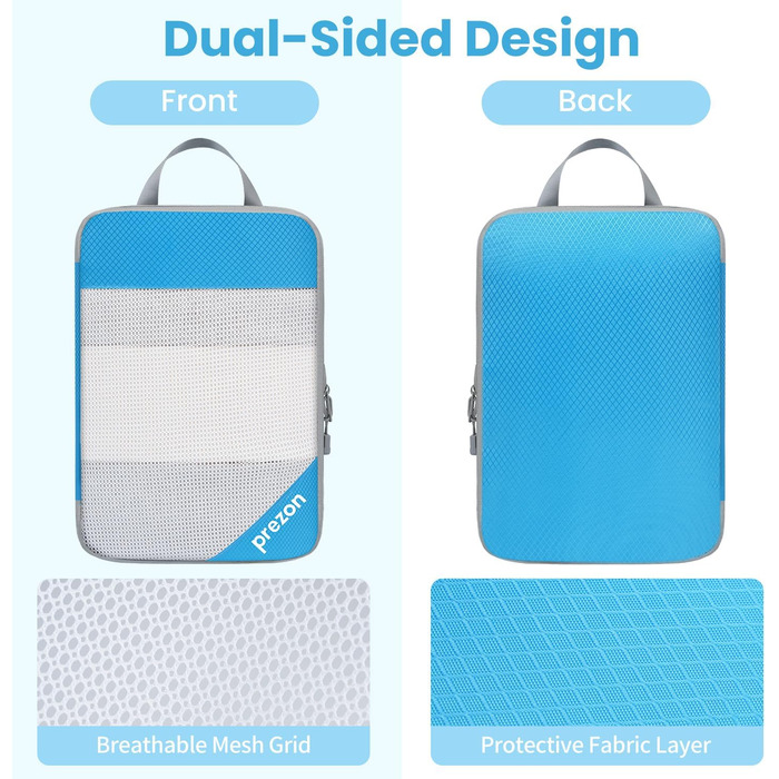 Набір компресійних органайзерів для одягу в подорож, 6 шт, прозорі пакувальні куби для валізи, легкі та міцні органайзери для багажу (Синій)