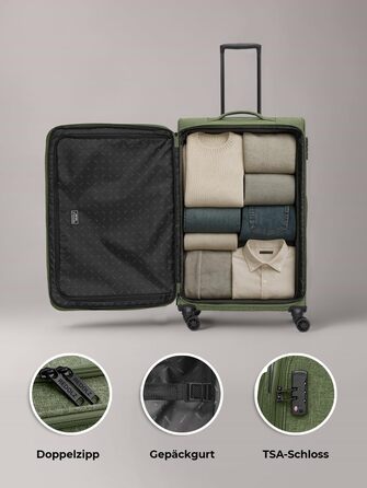 Набір валіз REDOLZ 3 шт. для жінок та чоловіків | Легкі та стійкі дорожні валізи з високоякісним softcase, 4 подвійні колеса, TSA-замок, розширювані (Essentials 12) Оливковий колір
