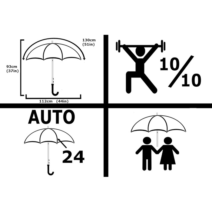КОМІР І МАНЖЕТИ ЛОНДОН - 24 ребра - ДУЖЕ МІЦНИЙ - Парасолька з автоматичною палицею - вітрозахисний - Дерев'яна ручка - чорний