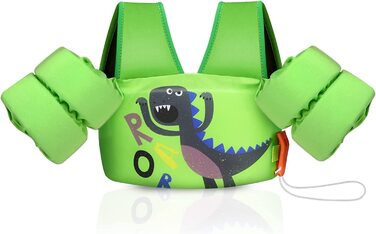 Дитячі плавальні крила MoKo, мультяшний рятувальний жилет з плечовим ременем, тренувальна куртка для плавання, плавальний купальник, аксесуари для плавання з подвійною пряжкою для хлопчиків і дівчаток, для дітей вагою 30-70 фунтів, зелений і динозавр