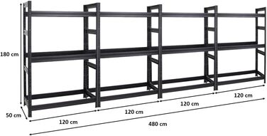 Стелаж для шин PROREGAL Dino, 4 шт. (180x480x50 см) - 48 шин, 150 кг/полиця