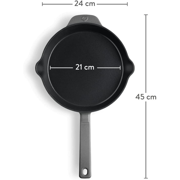 Чавунна сковорода SPRINGLANE Сіра, Ø24 см - Емальована - Чавунна сковорода - Підходить для всіх типів плит, в т.ч. індукційних