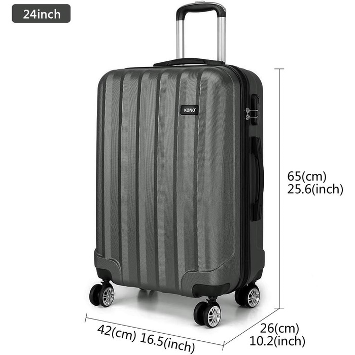 Набір валіз KONO Hartschale Trolley 3шт (Сірий, Рожевий) з 4 колесами для подорожей