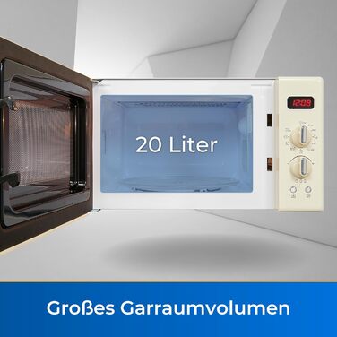 Вишукана ретро-мікрохвильова піч RMW720-3GDIG Мікрохвильова піч Ретро 20 літрів Гриль 1000 Вт Цифровий дисплей Програвач платівок Програма розморожування Мікрохвильова піч (крем)