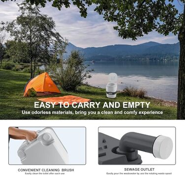 Мобільний туалет для кемпінгу з баком 24L та 20L, з бачком, покажчиком рівня води та щіткою