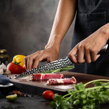 Ніж кухарський 8 дюймів (20 см), професійний дамастковий ніж, ніж для кухні, ніж шеф-кухаря, ніж для м'яса з нержавіючої сталі, гостре лезо, ергономічна ручка, для дому та ресторану