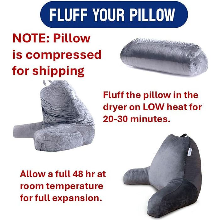 Подушка-валик ComfortSpa для дорослих з підлокітниками та кишенями, для підтримки спини в ліжку/на дивані, проти ГЕРХ, сіра