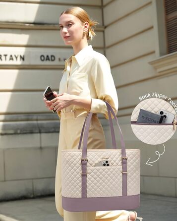 Сумка для ноутбука LOVEVOOK 15.6 дюймів для жінок з відділенням для ланчу, сумка-шоппер, ділова сумка, портфель, сумка для навчання, містка, водонепроникна, для офісу, університету, чорна (15.6 дюймів, Бежевий, Рожевий)