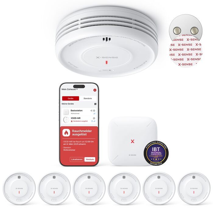 X-Sense Детектор диму розумний Wi-Fi з магнітною кріпленням, мережевий, з базою SBS50, функція App, сумісний з Home Assistant, змінна батарея, XS0D-MR61 (1 шт.)