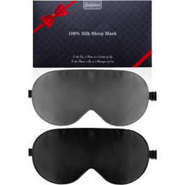 Шовкова маска для сну, 2 упаковки, 100 натуральний шовк, регульований ремінець, блокує світло (03 Black & Galaxy Grey)
