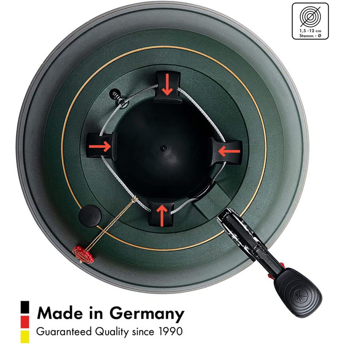 Підставка для ялинки KRINNER Ultra Grip L з механізмом натягу, педаллю та резервуаром 3.7л (до 2.7м) – Made in Germany