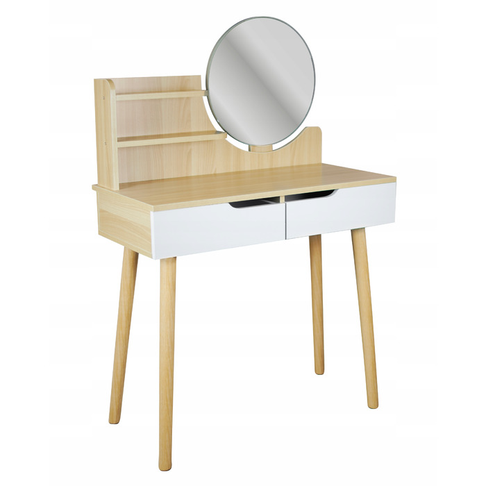 Туалетний столик Jumi, світлий дуб, з дзеркалом та 2 шухлядами, матовий, 80x122x40 см