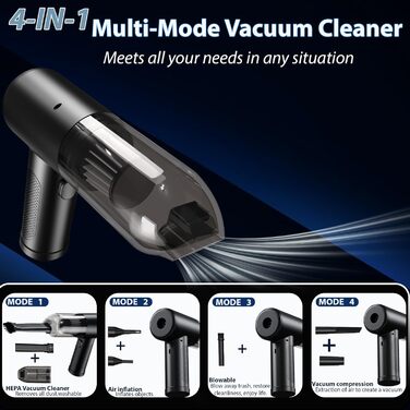 Акумуляторний ручний пилосос NEU 2026 для авто та дому, бездротовий міні-пилосос 28000Па з безщіточним двигуном та функцією самоочищення, 4-в-1, чорний з золотом