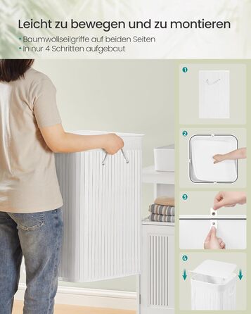 SONGMICS Кошик для білизни 95 л з кришкою, бамбук, з ручками, складний, знімний мішок для прання, для пральні, LCB060Y01 (95 л)