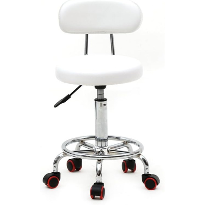 Офісний стілець, стілець на коліщатках, професійний, зі спинкою, з можливістю повороту на 360 , регульований по висоті, для масажного салону, кухні, офісу, клініки, пабу, шиття, художника, фортепіано, чорний (білий5)