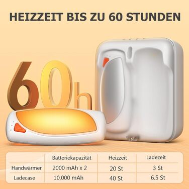 Електричні грілки для рук COTOP, 2 шт. з зарядним кейсом, 14000 mAh, 3 режими нагріву до 56°C, для катання на лижах, кемпінгу (кремовий)