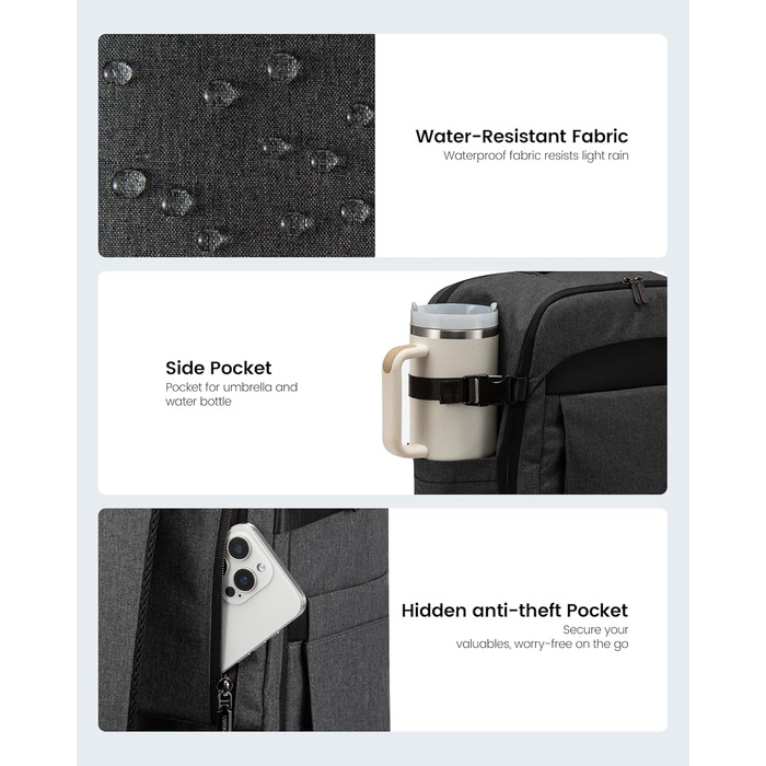 Рюкзак LOVEVOOK для ручної поклажі (40x20x25 см) - 20L, для ноутбука 14 дюймів, чорно-сірий, з відділенням для мокрого та сухого