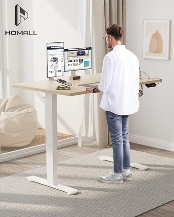 Електричний стіл Homall 120x60 см з регулюванням висоти, з 4-секційною стільницею, пам'яттю, білий + бежевий
