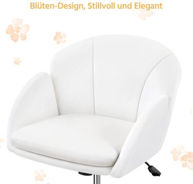 Крісло Yaheetech для дому та офісу: крісло для макіяжу, крісло для робочого столу, регульоване по висоті, поворотне, до 136 кг, з підлокітниками та спинкою, для спальні, офісу, вітальні, біле, велюрове