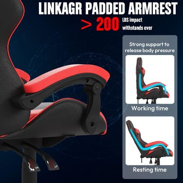 Ігровий крісло Bigzzia Ergonomiczne з підголівником та підлокітниками (Чорно-червоний, з підігрівом)