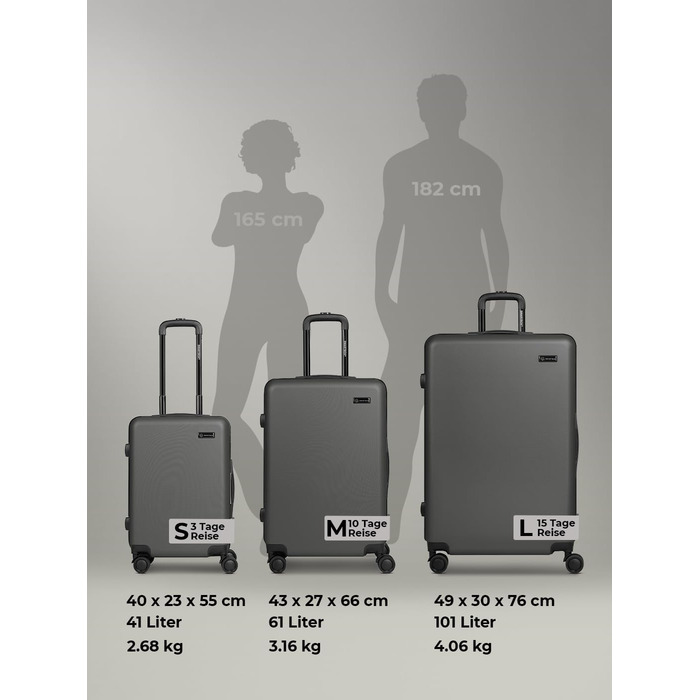 Набір валіз Smartbox Hartschalen 3-в-1 для жінок та чоловіків | Легкі та міцні валізи з ABS-пластику | 4 колеса та кодовий замок (Edition 05) (Антрацит, валіза S (55 см))
