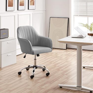 Крісло Yaheetech для дому та офісу: обертове, регульоване по висоті, з м'якою оксамитовою оббивкою, до 136 кг, сірий колір