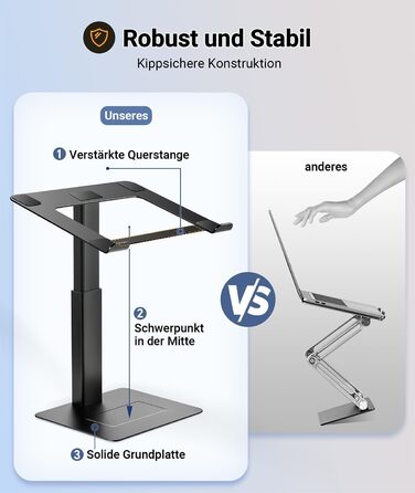 Регульований підставка для ноутбука, стійка для ноутбука на стіл, можливість стоячи, підставка для DJ, компактна альтернатива столу, сумісна з MacBook та ноутбуками 13'-16.5', чорний Polar-Schwarz