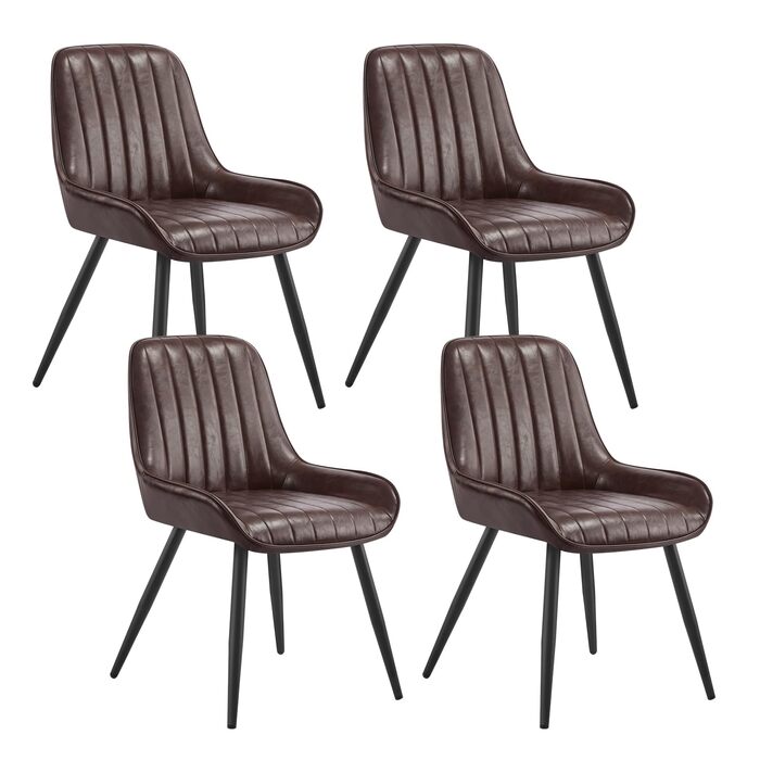 Крісла для їдальні Lestarain, комплект 4 шт., для кухні, вітальні, їдальні, в стилі ретро, м'яке сидіння, металеві ніжки, до 150 кг, штучна шкіра, темно-коричневий