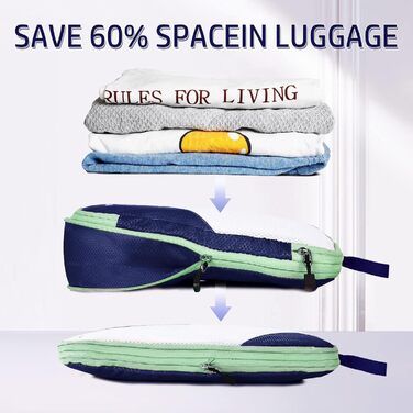 Набір компресійних органайзерів для одягу AiQInu (5 шт), ультралегкі сумки для пакування в подорожі з мішком для взуття та білизни, темно-синій