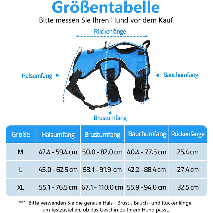 Собача упряж rabbitgoo з захистом від злому і натягу для собак середнього розміру і великих собак з регульованою ручкою для перенесення світловідбиваючий жилет для собак з підкладкою нагрудна упряж для зовнішнього контролю M (XL (1 комплект), синій)