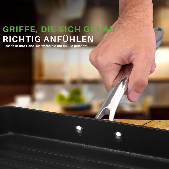 NutriChef Grillplatte 56см – чавунна гриль-пательня з антипригарним покриттям та жолобком для жиру, стійка до високих температур, для газового гриля та плити, BBQ та приготування їжі в приміщенні (28 см квадратна)