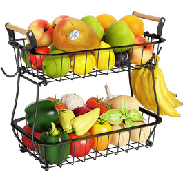 Поверховий кошик для фруктів з 2 банановими вішалками, кошик для фруктів і овочів на кухонному столі, металевий дріт, кошик для зберігання, підставка для фруктів, 2-