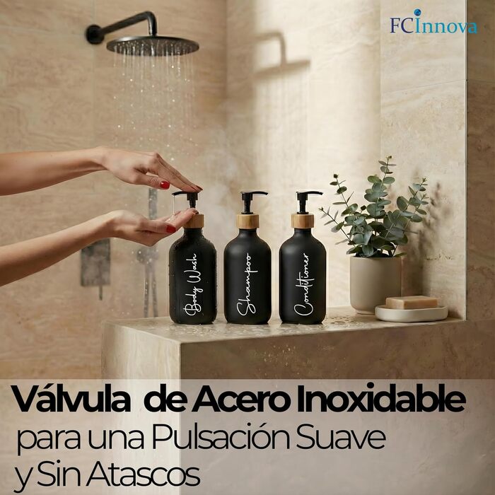 Набір дозаторів для мила в ванну кімнату, матовий чорний, 500 мл, 3 шт. для гелю та шампуню, з воронкою, елегантний та практичний