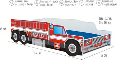 Дитяче колективне ліжко-машина дитяче ліжечко молодіжне 70x140 80x160 см із захистом від падіння та матрацом Пожежна команда Пожежна машина Пожежник Дитяче ігрове ліжко 80 х 160 см матрац Пожежна бригада