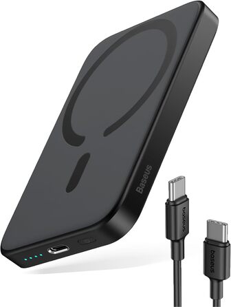 Магнітний, USB-C, швидка зарядка 20 Вт, для iPhone 15/14/13/12, чорний, 6000mAh