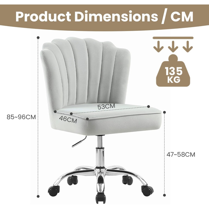 Крісло для офісу Fiximaster Homeoffice, крісло для робочого столу, обертове, регульоване по висоті, з м'якою оббивкою з велюру, золоті ніжки, для робочого кабінету, спальні, до 135 кг, зелений/світло-сірий