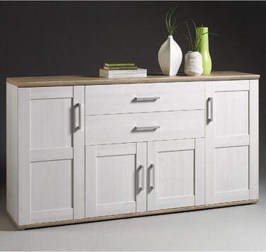 Тумба-консоль Stella Trading ROMANCE в стилі кантрі, матеріал: осика, колір: горіх/дуб Сан Ремо, 186 x 100 x 46 см. Велика тумба для вітальні з великим об'ємом зберігання.