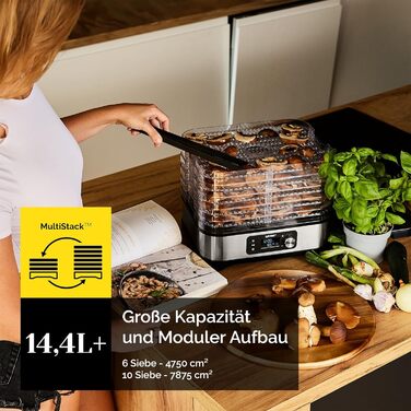 Дорівка для продуктів VitaSave FD01S з нержавіючої сталі, 450W, 6 ящиків, 9 аксесуарів, 4725 см², таймер 24 год, LED-дисплей, BPA-free, для фруктів та сухофруктів