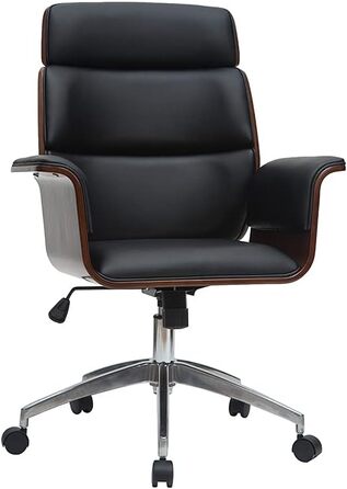 Офісний крісло Miliboo Design, чорний колір, з елементами темного дерева, модель Elon