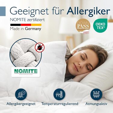 Пухова ковдра Beautissu з 100% пуху та пера – Made in Germany – сертифікація Oeko-Tex, Downpass & Nomite – бавовняна наволочка, 135x200 см, придатна для прання, зимова ковдра