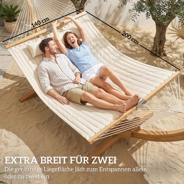 Гамак вуличний 200x140 см, двошаровий, з підголівком та кишенею для журналів, дерев'яні розпірки, витримує до 200 кг