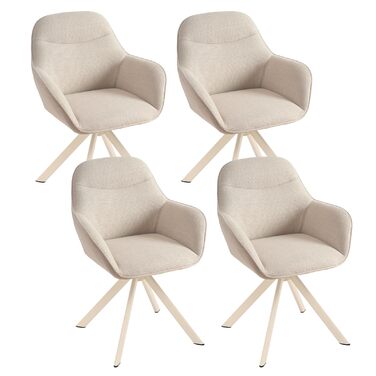 Обідні стільці поворотні з підлокітниками, комплект 4 шт., з м'яким сидінням з велюру, бежеві ніжки | для кухні та вітальні