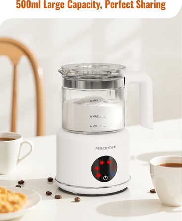 Електричний спінювач молока Morpilot 6-в-1: для капучіно, лате, гарячого шоколаду, 130-500мл, 600W, скляний, для миття в посудомийній машині