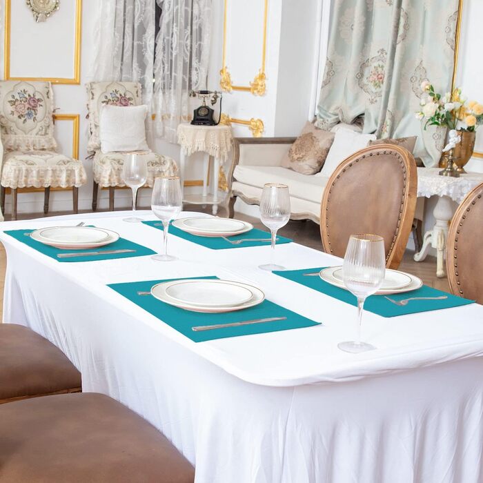 Набір тканинних серветок Rinpon, 8 шт., льон, для столу, машинного прання, стійкі до високих температур, не мнуться, товстий поліестер, блакитно-зелений